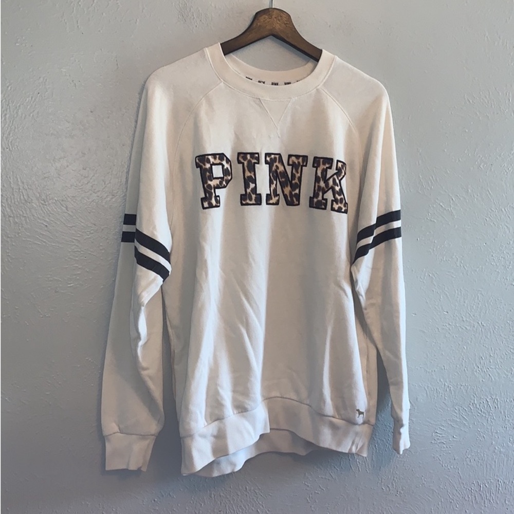 PINK Victoria's Secret White Sweater with Animal Print Logo